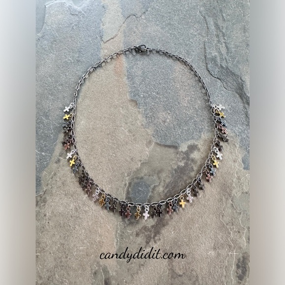Stylish Mixed Metal Mini Cross Necklace By Candy Did It! - Picture 2 of 4